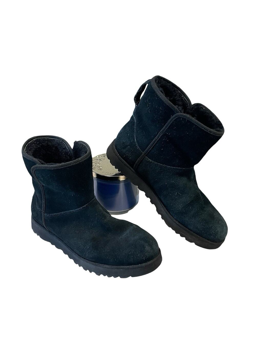 UGG Boots Women’s Size 8 Black Suede Sheepskin Ankle Winter Warm Casual-1125792